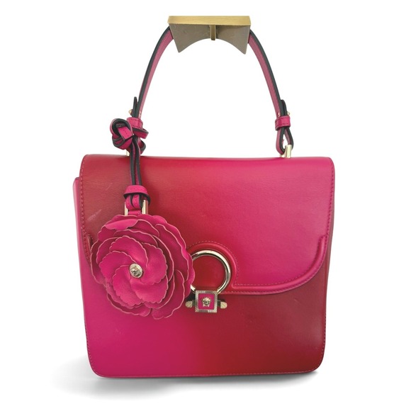 Versace Handbags - Versace DV One Limited Edition Pink Red Leather Top Handle Bag Flower Charm